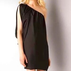Aqua Black Satin One Shoulder Drape ASymmetrical Dress, Size 4